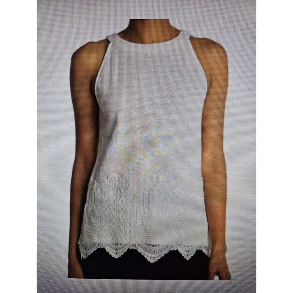 NWT Adrianna Papell Ivory Gauzy Crepe Crochet Halter Top Scalloped Lace, LG